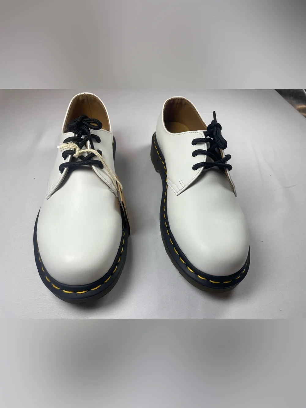 Dr. Martens White Leather 3-Eye Derby Shoes with Black Sole